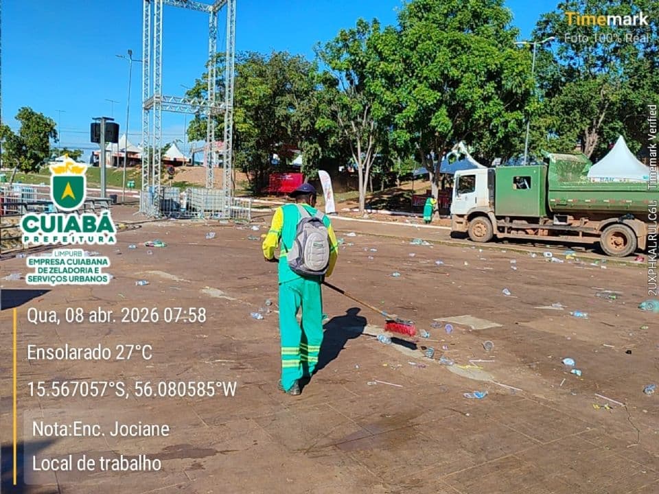 Limpurb realiza força-tarefa de limpeza após primeiro dia das festividades dos 307 anos de Cuiabá
